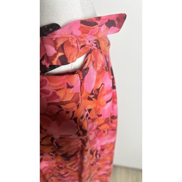Vtg TALBOTS Size 10 Floral Pink & Orange A-Line Long Zip Adjustable Maxi Skirt - Picture 7 of 12